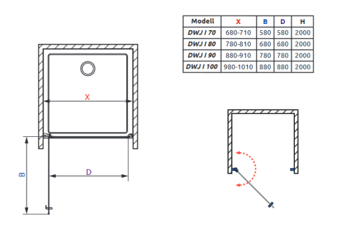 Radaway Nes Black DWJ I 80 B Factory fekete zuhanyajtó, balos 10026080-54-55L