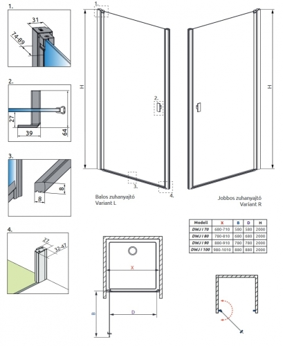 Radaway Nes Black DWJ I 90 B Factory fekete zuhanyajtó, balos 10026090-54-55L