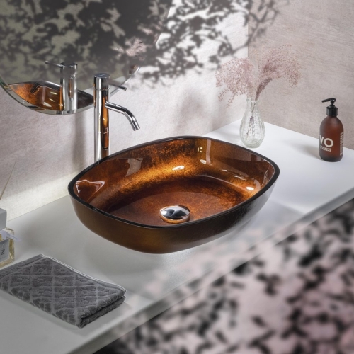 Sapho BEAUTY KVAORE 54x39.5 cm üvegmosdó, réz TY223