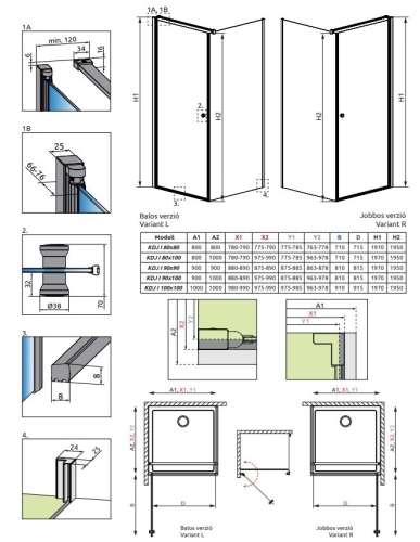 Radaway Eos KDJ I 90Bx100 szögletes zuhanykabin 137533-01-01L