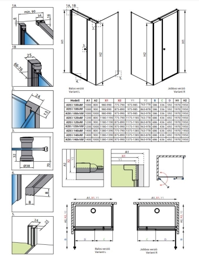 Radaway Eos KDS I 140Bx80 szögletes zuhanykabin 137556-01-01L