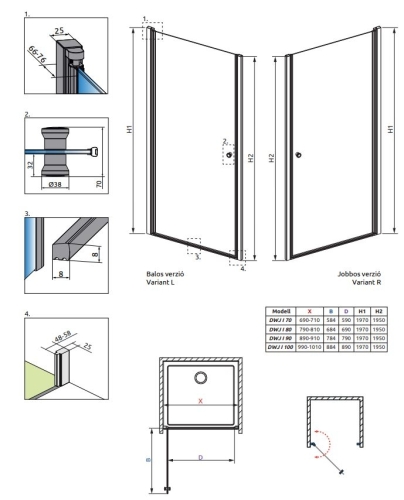 Radaway Eos DWJ I 80 J zuhanyajtó 137913-01-01R