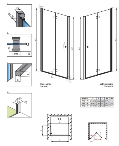 Radaway Eos DWB I 70J zuhanyajtó 137883-01-01R