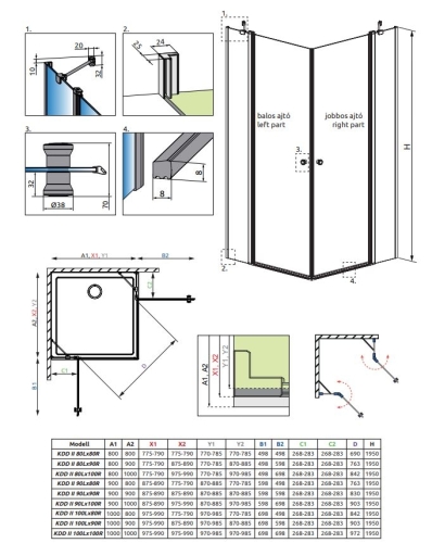 Radaway Eos KDD II 90J szögletes zuhanykabin 13799461-01R