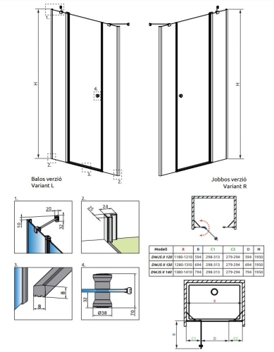 Radaway Eos DWJS II 120J zuhanyajtó 13799454-01R