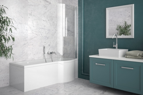 Besco INSPIRO 150x70 cm jobbos aszimmetrikus kád kádparavánnal WAI-150-NPR