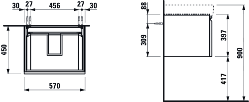 Laufen Pro S alsószekrény 810963 tip. mosdóhoz 1 fiókkal, wenge H4833710964231