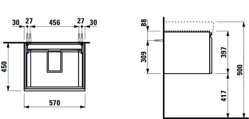 Laufen Pro S mosdószekrény 810963 tip. mosdóhoz 1 fiókkal és belső fiókkal, wenge H4833720964231