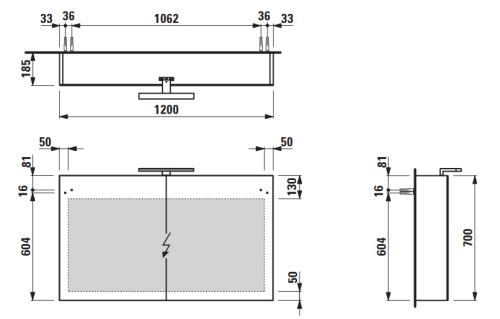 Laufen Base tükrös szekrény 120x70 cm, sötétbarna szil H4029021102631