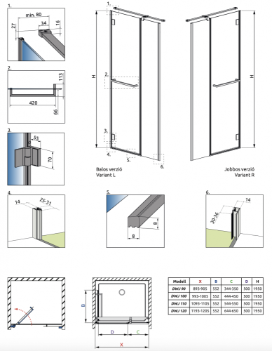 Radaway Carena DWJ 120B zuhanyajtó 134332-01-01NL