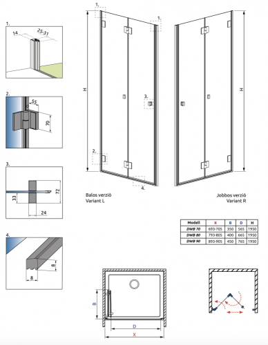 Radaway Carena DWB 70B zuhanyajtó 134582-01-01NL