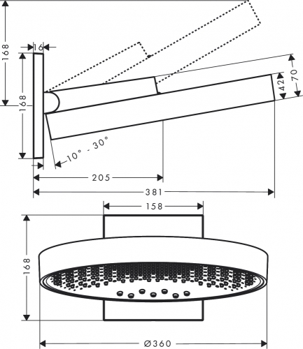 Hansgrohe Rainfinity Fejzuhany 360 3jet fali csatlakozóval, szálcsiszolt fekete króm 26234340