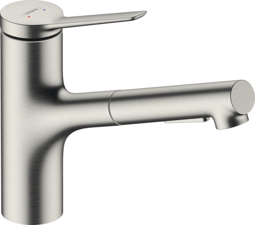 Hansgrohe Zesis M33 Egykaros konyhai csaptelep 140, kihúzható kifolyóval, 2 jet, nemesacél felület 74800800