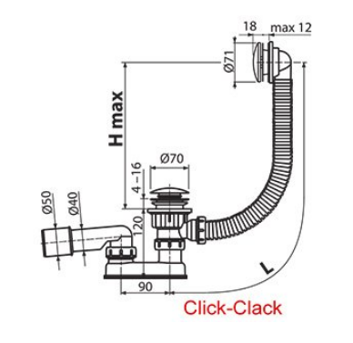 Ravak kád le- és túlfolyószett 570 mm Click-Clack, fekete X01746