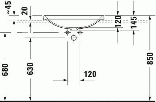 Duravit D-Neo beépíthető mosdó 60x44 cm WonderGliss bevonat 03586000791