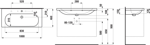 Laufen Lua mosdó két csaplyukkal 100x46 cm H8100890001071