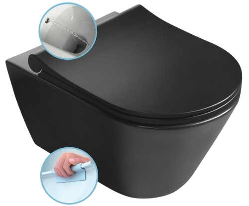 Sapho AVVA RIMLESS fali WC beépített bidézuhannyal, matt fekete 100312-110