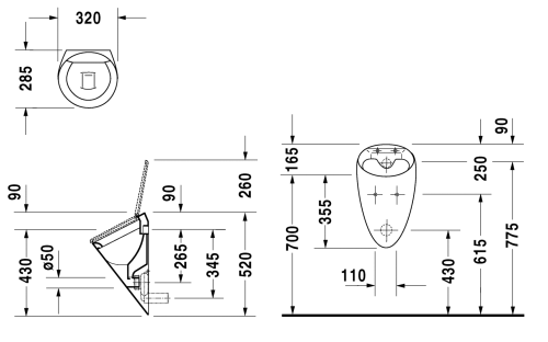 Duravit Starck1 piszoár légymatricával 0835320007 (piszoártető szerelési lehetőség)