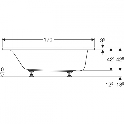 Geberit Selnova egyenes fürdőkád lábakkal, 170x75cm 554.285.01.1
