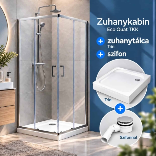 Kolpa-San Eco Quat TKK 90x90 cm szögletes zuhanykabin Trin előlapos zuhanytálcával, króm