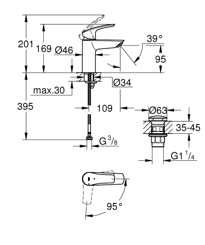Grohe Eurosmart Egykaros mosdócsaptelep 1/2″ S-es méret cold start click-clack-os leeresztővel 23924003