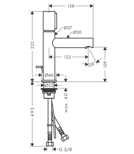 Hansgrohe AXOR UNO mosdócsaptelep Select 110 automata lefolyógarnitúrával, króm 45010000