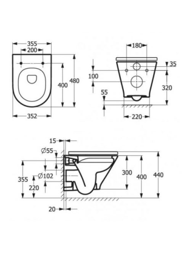 Roca The Gap Round Compact rimless fali wc A3460NB00M