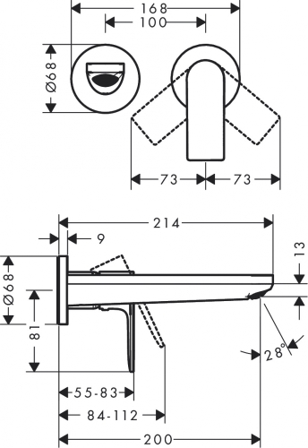 Hansgrohe Rebris E Egykaros fali mosdócsaptelep, 20cm-es kifolyóval, matt fekete 72568670