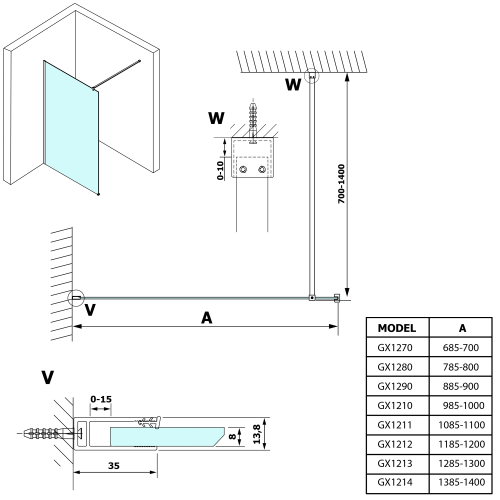 Sapho GELCO VARIO 120 Walk-In zuhanyfal, transzparent üveg GX1212