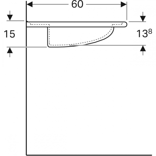 Geberit Vitalis akadálymentes mosdó, 65x15x60cm, csaplyuk nélkül, túlfolyó nélkül 121565000