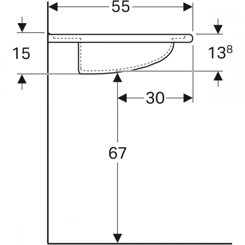 Geberit Vitalis akadálymentes mosdó, 55x15x55cm, csaplyuk nélkül, túlfolyó nélkül 221555000