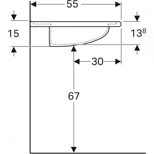 Geberit Vitalis akadálymentes mosdó, 55x15x55cm, csaplyuk nélkül, túlfolyóval 221556000
