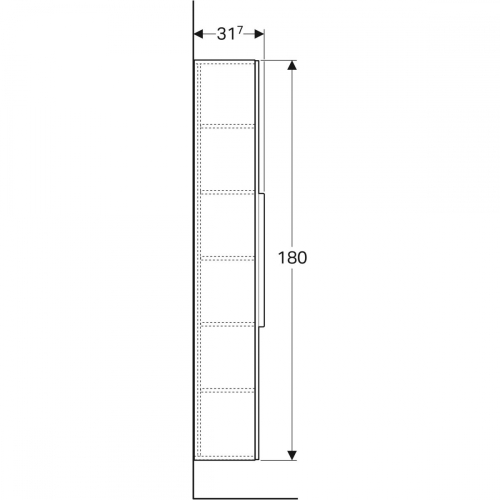 Geberit iCon magas szekrény egy ajtóval, 36x180x31.7cm, matt lakkozott fehér 841000000