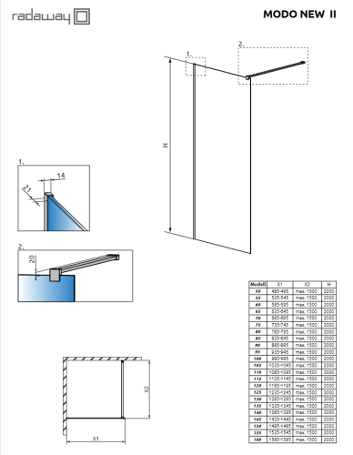 Radaway Modo New Gold II 115 Walk-in zuhanyfal, arany szín 389115-09-01