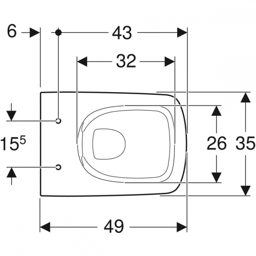 Geberit Selnova Compact/Comfort fali WC, mélyöblítésű, rövidített, Rimfree 500.280.01.1
