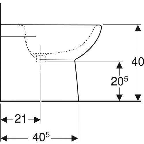 Geberit Selnova álló bidé, falhoz illeszkedő, rögzítés rejtett, 53cm, túlfolyóval 500.289.01.1