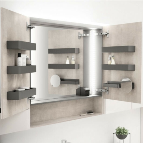 Geberit Acanto tükrös szekrény világítással, két ajtóval, 90x83x21.5cm, faerezetes melamin fakó tölgy 500.646.00.2