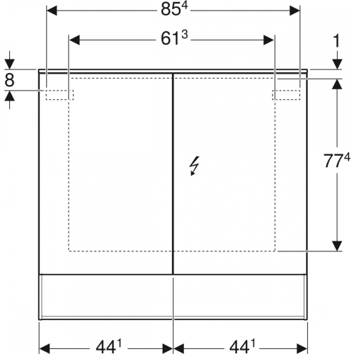 Geberit Acanto tükrös szekrény világítással, két ajtóval, 90x83x21.5cm, faerezetes melamin fakó tölgy 500.646.00.2