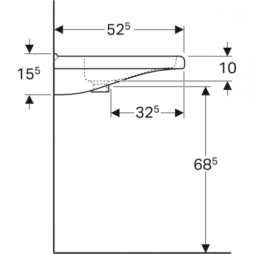 Geberit Selnova Comfort Square akadálymentes mosdó, 55x15.5x52.5cm, túlfolyó nélkül 500.786.00.1