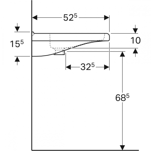 Geberit Selnova Comfort Square akadálymentes mosdó, 55x15.5x52.5cm, csaplyuk és túlfolyó nélkül 500.787.01.1
