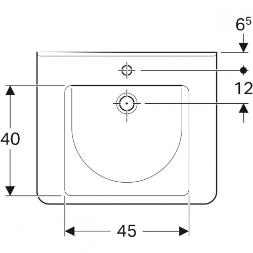Geberit Selnova Comfort Square akadálymentes mosdó, 65x15.5x55cm, túlfolyóval 500.788.01.1