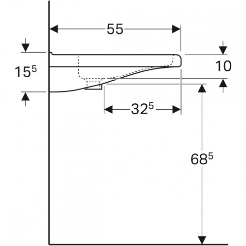 Geberit Selnova Comfort Square akadálymentes mosdó, 65x15.5x55cm, csaplyuk és túlfolyó nélkül 500.790.01.1