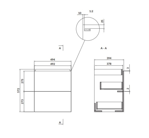 Cersanit Larga 50x38 alsószekrény, szürke S932-069