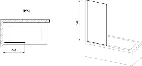 Ravak NVS1 80 cm kádparaván Transparent üveggel, fehér 7O840100Z1