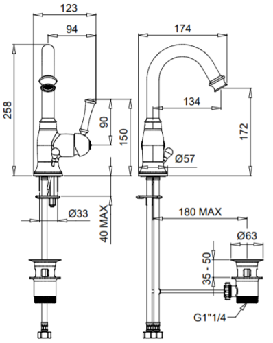 Bugnatese Denver Magas mosdócsaptelep leeresztővel szálcsiszolt arany szín 6419DO