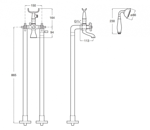 Roca Carmen szabadonálló kádtöltő csaptelep zuhanyszettel, króm A5A274BC00