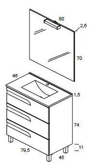 Royo Bannio Vitale 80 fürdőszobabútor szett, Kyra mosdóval, smoky matt 72972-K