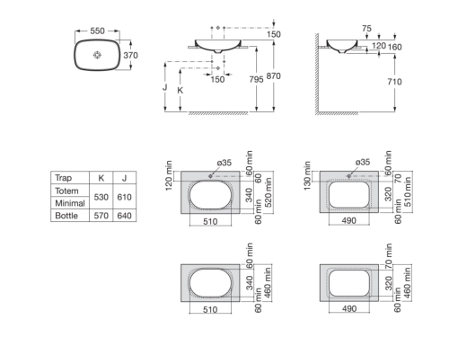 Roca Inspira FINECERAMIC 55x37 cm beépíthető mosdó fehér A327504000