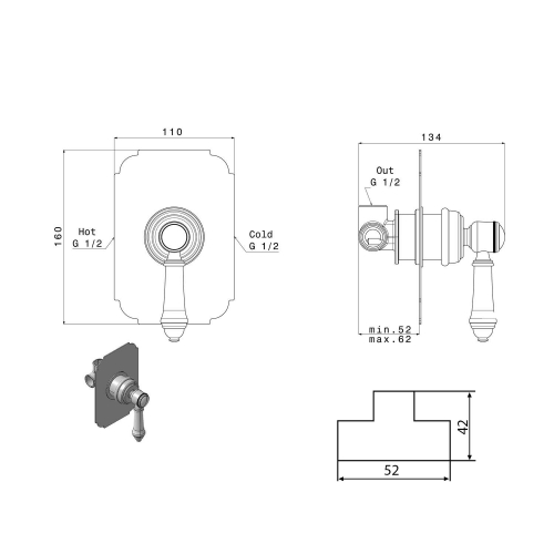 Sapho VIENNA falba süllyesztett zuhanycsaptelep, 1-irányú váltóval, zuhanyszett nélkül, króm (VO041)