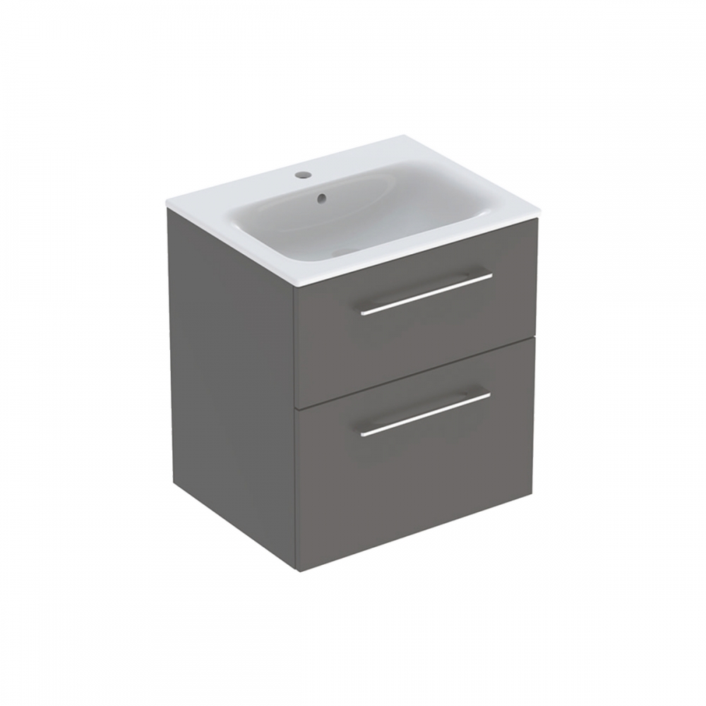 Geberit Selnova Square mosdószekrény, keskeny peremű mosdóval, két fiókkal, 58.8x50.2cm, matt lakkozott láva 501.237.00.1